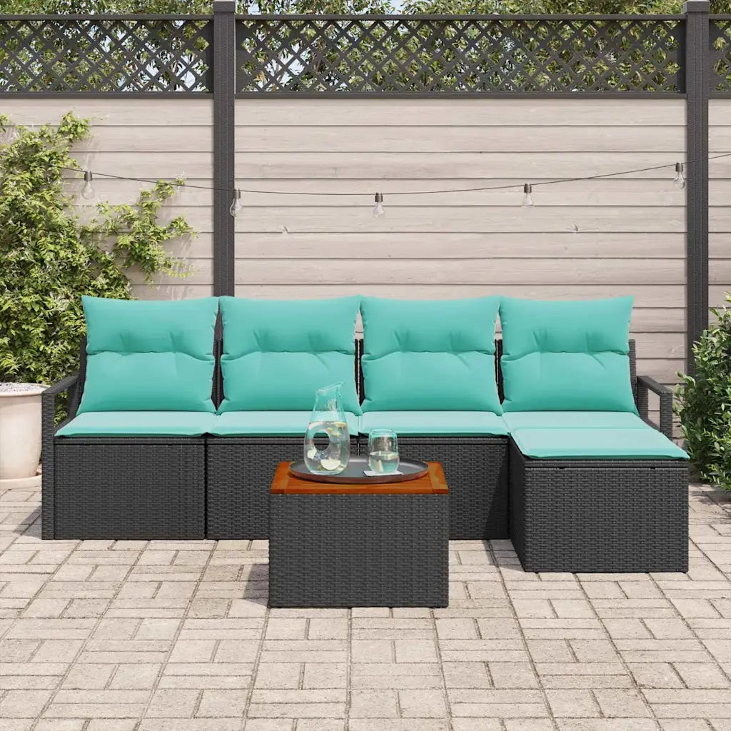 Set Divano da Giardino con cuscino 6 pcs Nero polyrattan 3347697