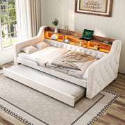 Divano Letto 90x190 in Velluto con Contenitore, LED e Struttura Metallo ¨C Xylo ¨C Beige