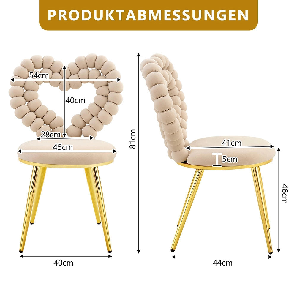 Set 2 sedie da pranzo - Xylo - velluto beige gambe dorate con schienale a cuore