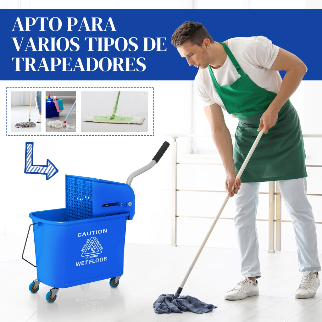 Secchio per Mocio con Ruote 20L ¨C Xylo ¨C Blu con Strizzatore e Manico