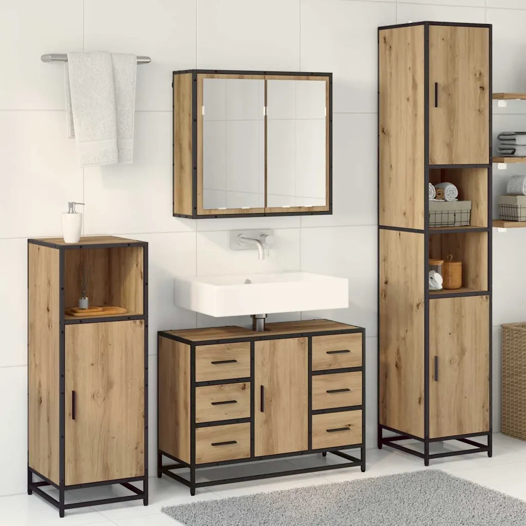 Set di mobili per il bagno con porta 3 pcs Rovere artigianale 3402561