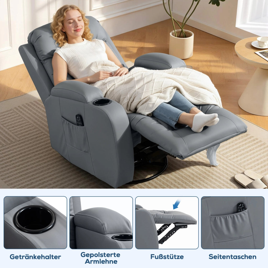 Poltrona Massaggiante Reclinabile Girevole con Riscaldamento ¨C Minimal ¨C Grigio Chiaro