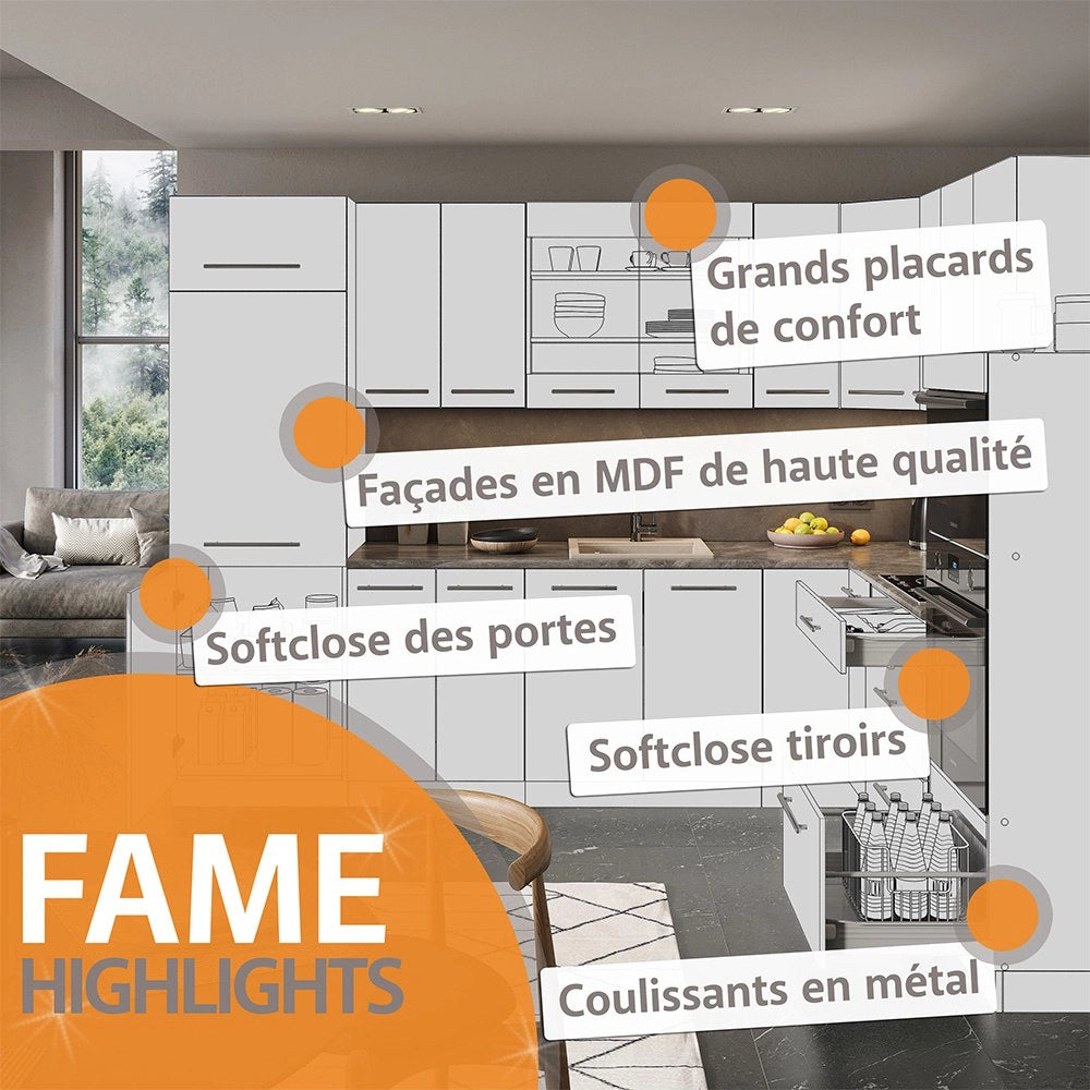 Cucina completa Fame-Line Bianco rustico/Antracite 140 cm, PL Antracite Vicco