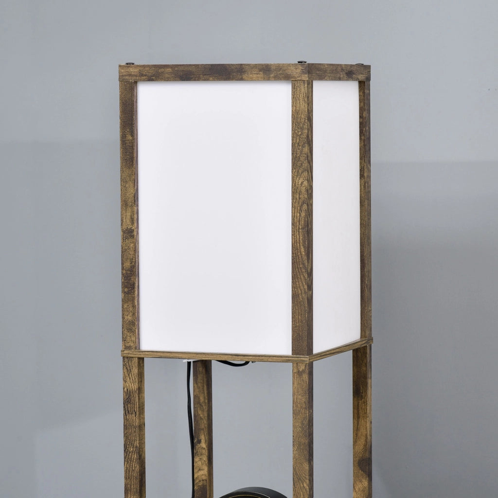 Lampada da Terra Attacco E27 Potenza 40W con Mensole in MDF Colore Legno