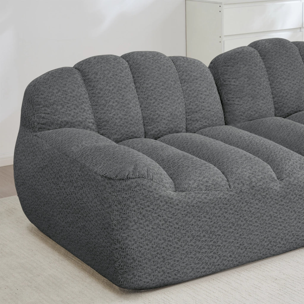 Divano modulare 2 posti con 2 pouf - Zephmum- Schiuma ad alta densit¨¤ 32D, design antiscivolo, tessuto morbido, grigio