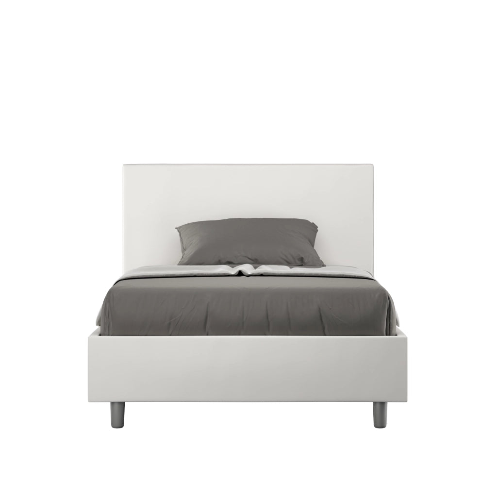 BS COM Letto una piazza e mezza contenitore imbottito 120x210 similpelle bianco
