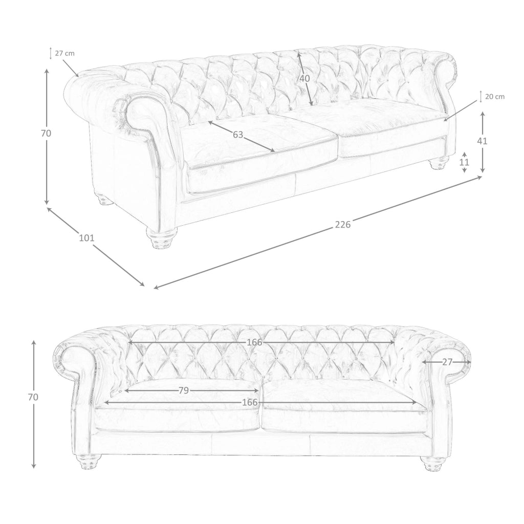 Divano chester 3 posti in pelle marrone cognac