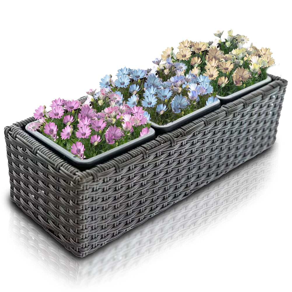 Fioriera Vaso da Terrazzo Ringhiera Giardino Esterno Balcone in Rattan 3 Scomparti