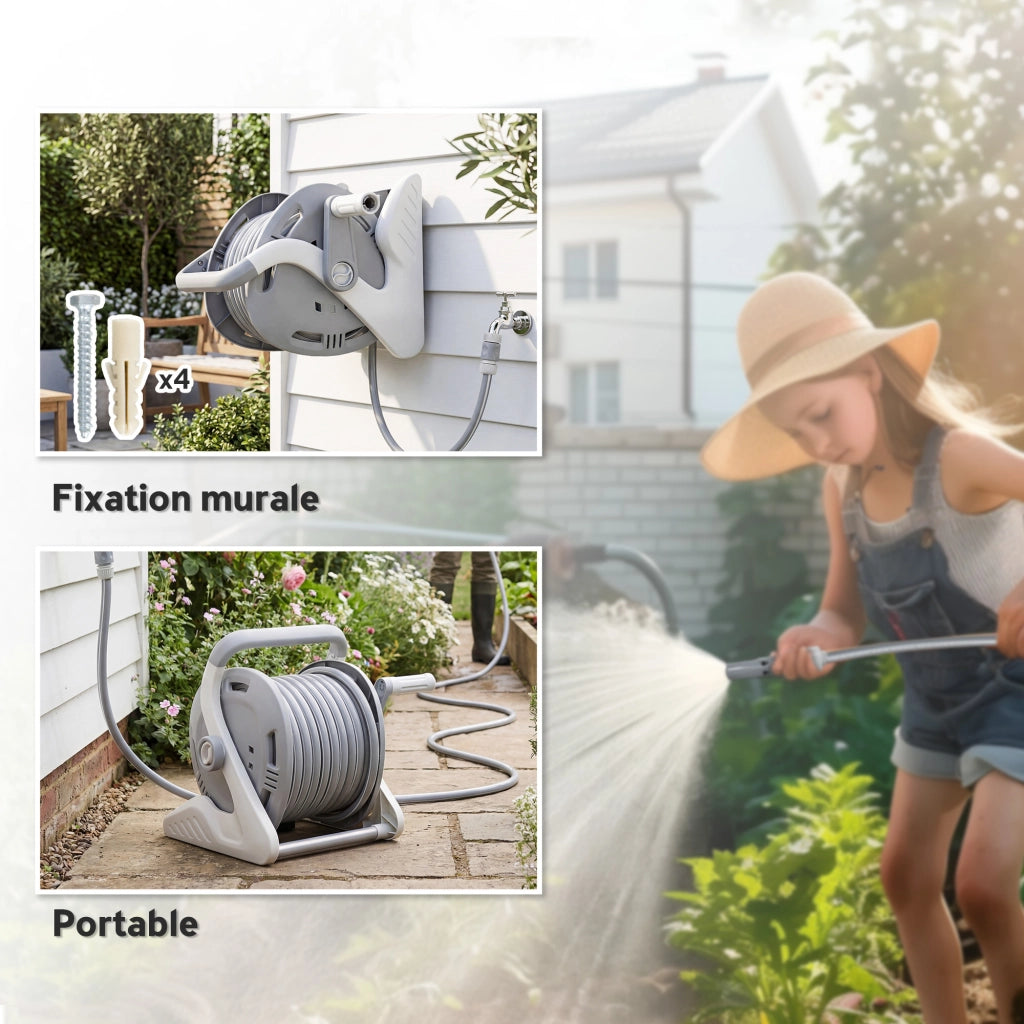 Avvolgitubo per Irrigazione Esterno 20+2 m ¨C zephmum ¨C Grigio ?15 mm