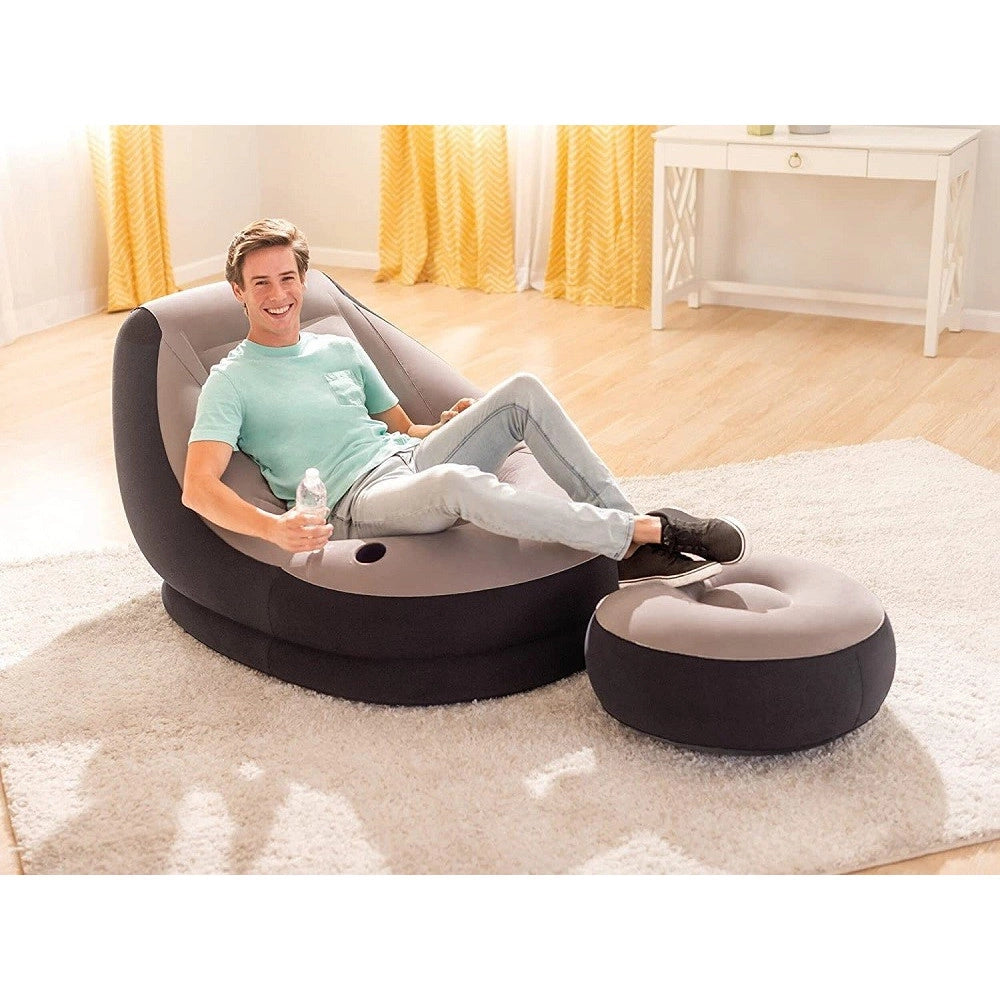 Trade Shop - Poltrona Lounge 99x130x76 Cm Con Poggia Piedi 64x28 Cm Con Porta Bicchiere 68564 -
