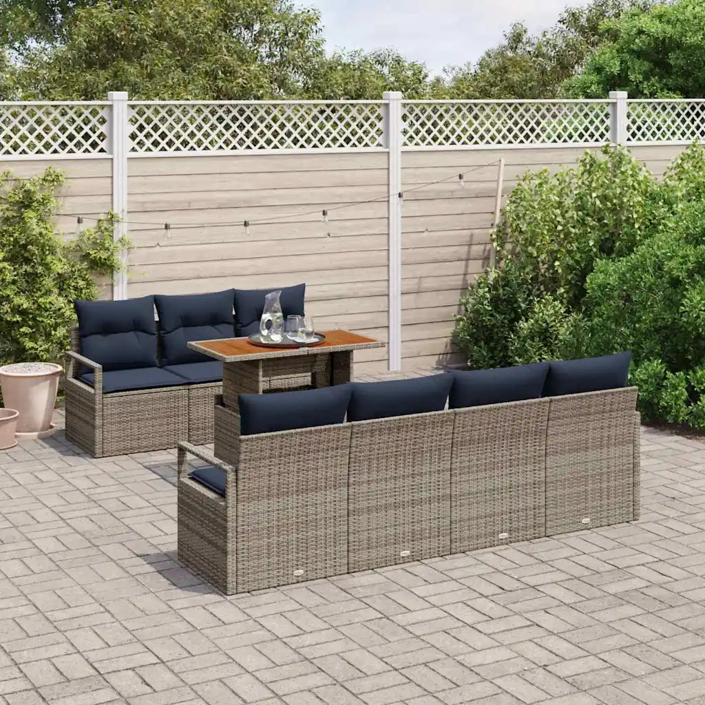 Set Divano da Giardino con cuscino 8 pcs Grigio e Blu 3349674