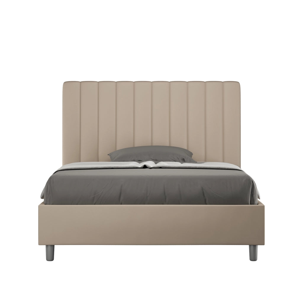 BS COM Letto una piazza e mezza con rete imbottito 130x210 similpelle tortora