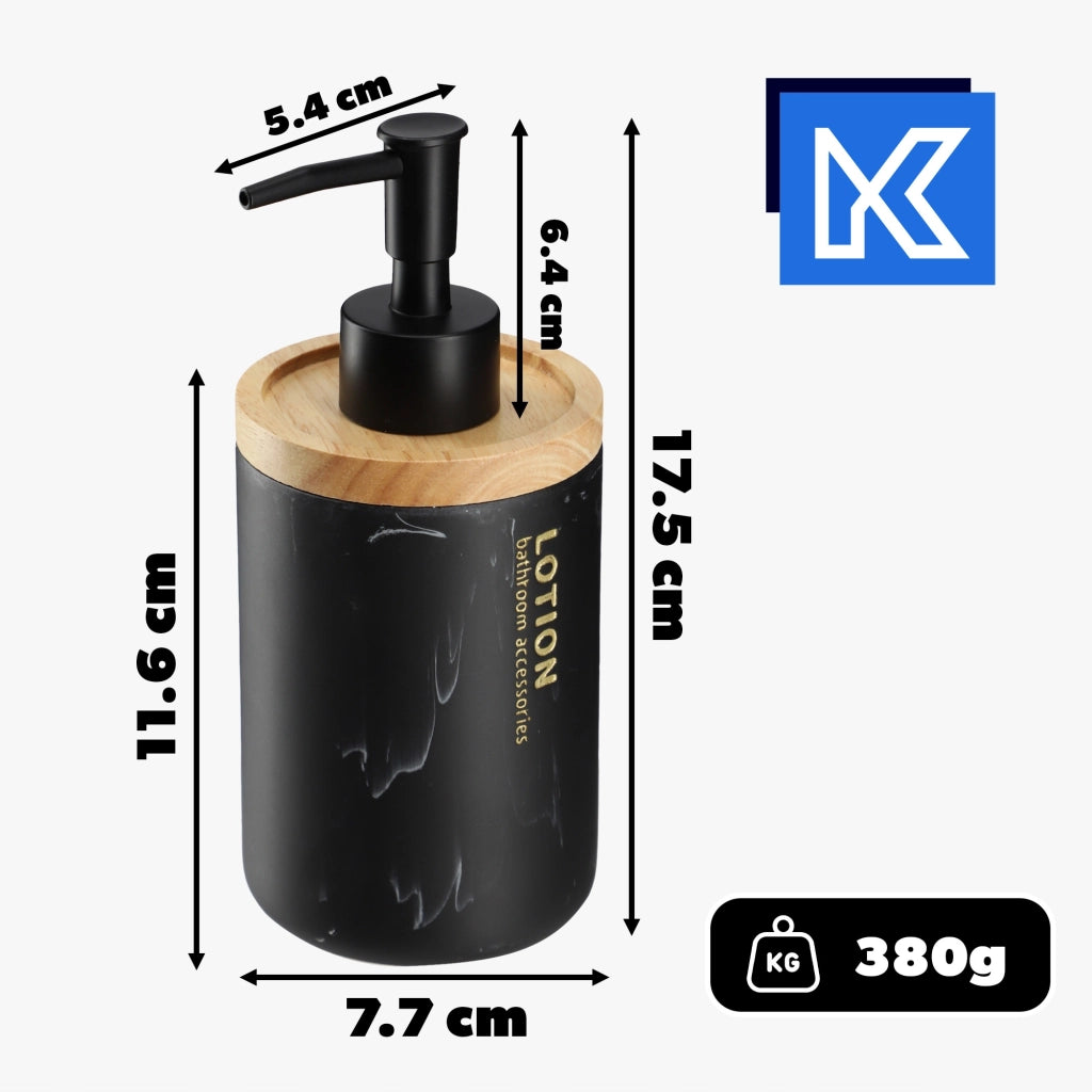 Dispenser di sapone liquido e gel KADAX da 250 ml, finitura effetto marmo nero.