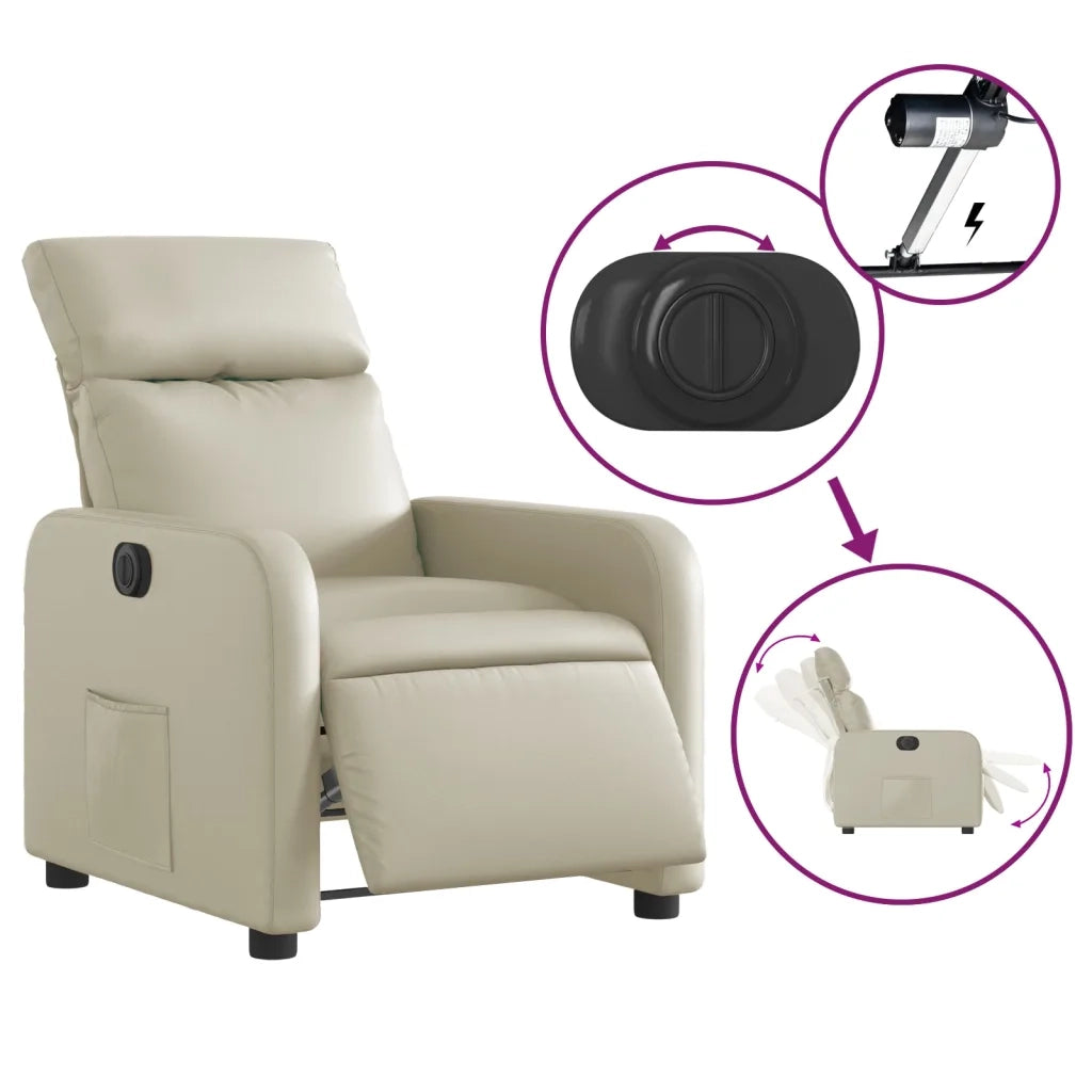 Poltrona | Sedia Relax Reclinabile Elettrica Crema in Similpelle