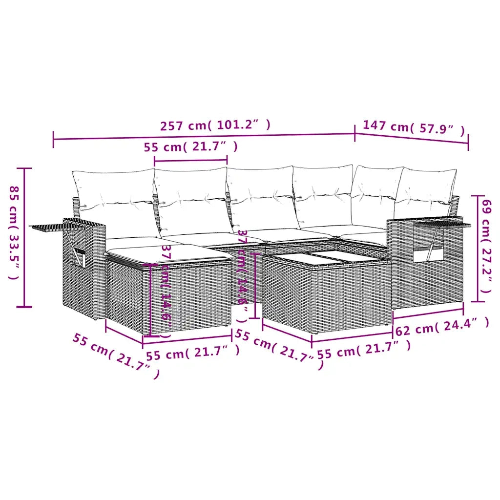 Set Divani da Giardino 7 pz con Cuscini Grigio in Polyrattan 3220470