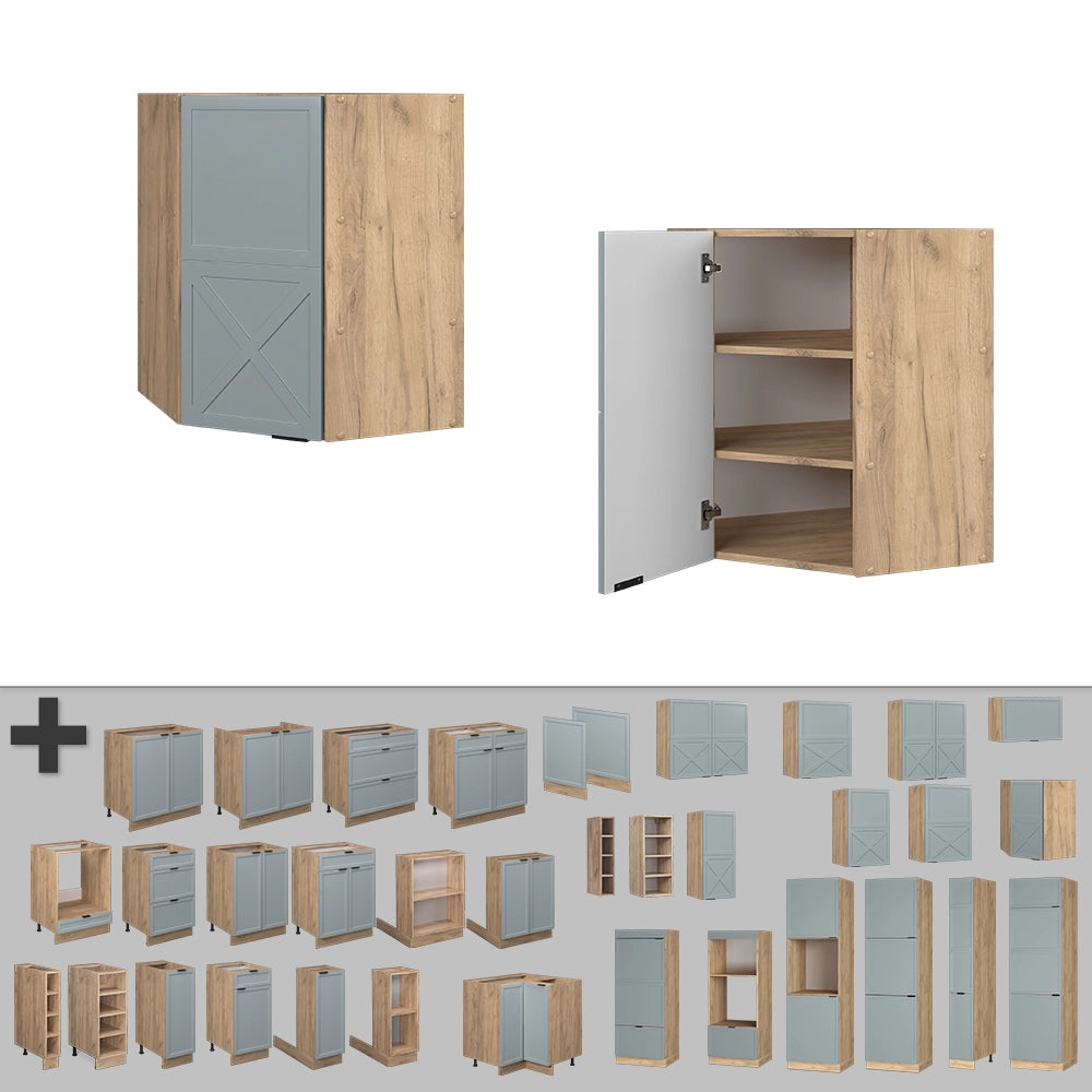 Mobile angolare da cucina Fame-Line Blu-grigio chiaro/Rovere dorato 57 cm Vicco