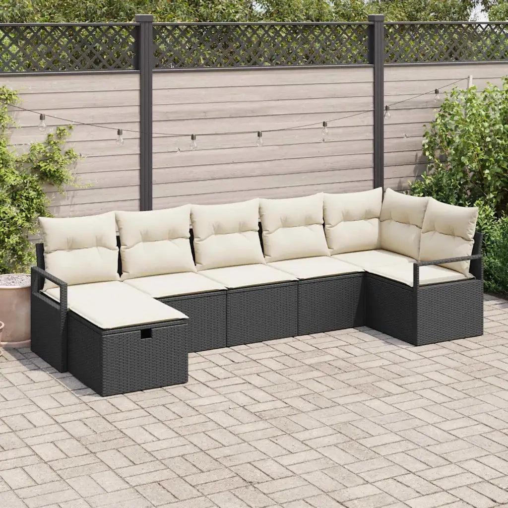 Set di divani con cuscino 7 pcs Nero e Crema polyrattan