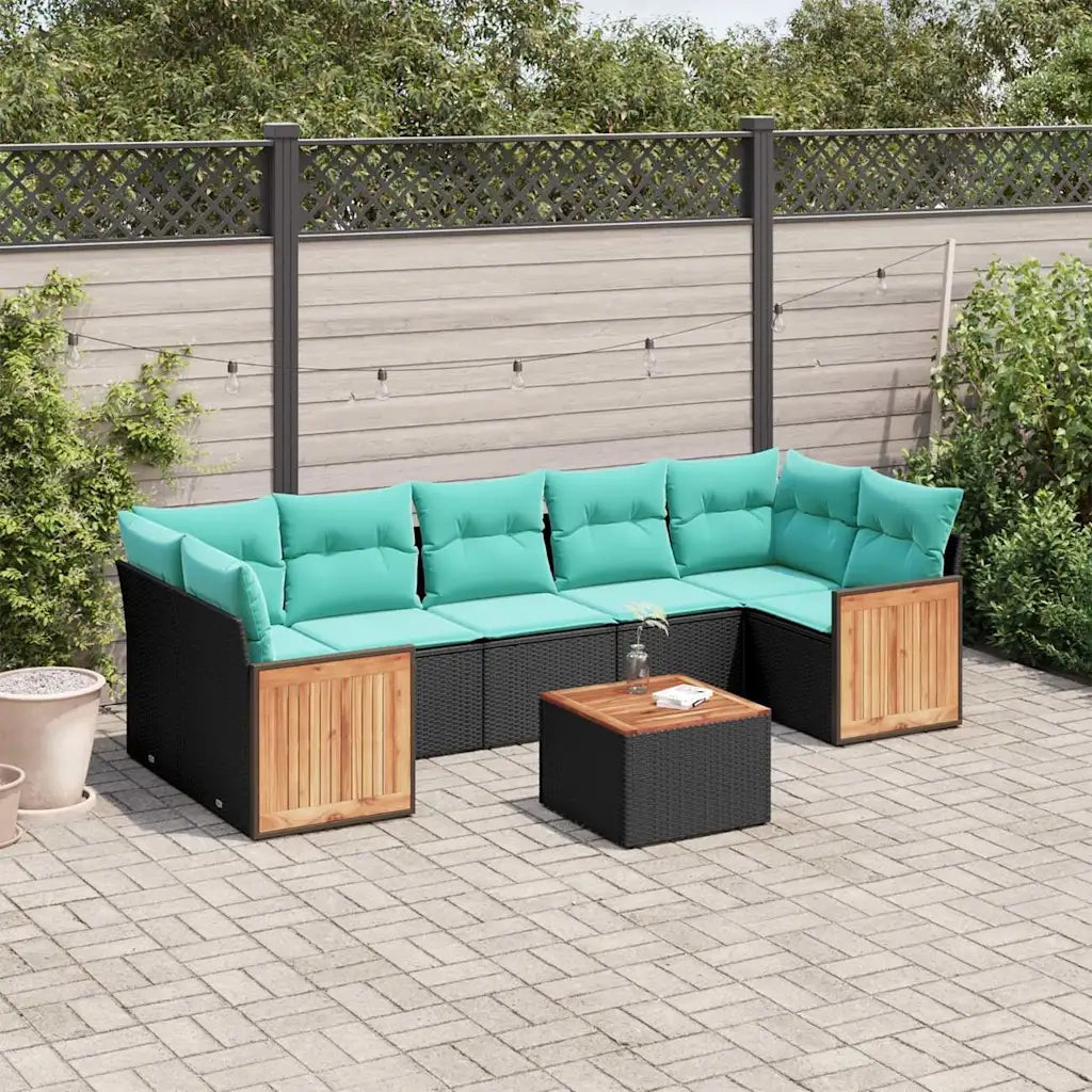 Set Divani da Giardino 8 pz con Cuscini Nero in Polyrattan 3227492