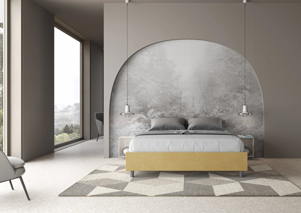 BS COM Letto queen size con rete imbottito 150x210 microfibra ocra