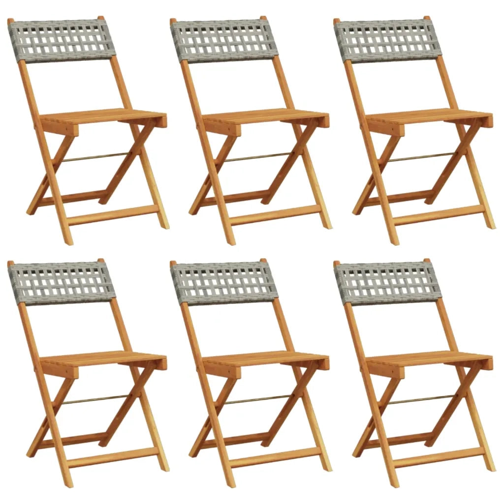 Sedie Giardino Pieghevoli 6 pz | Sedie da Esterno Grigie Polyrattan Legno Massello