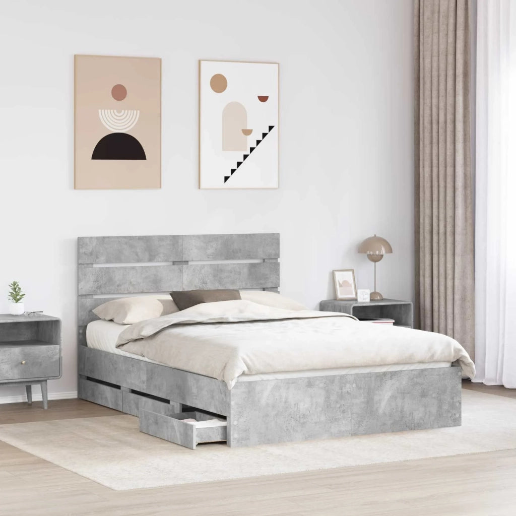 Struttura del letto con cassetto-Giroletto con contenitore-Rete del Letto Grigio cemento 140 x 200 cm 541016