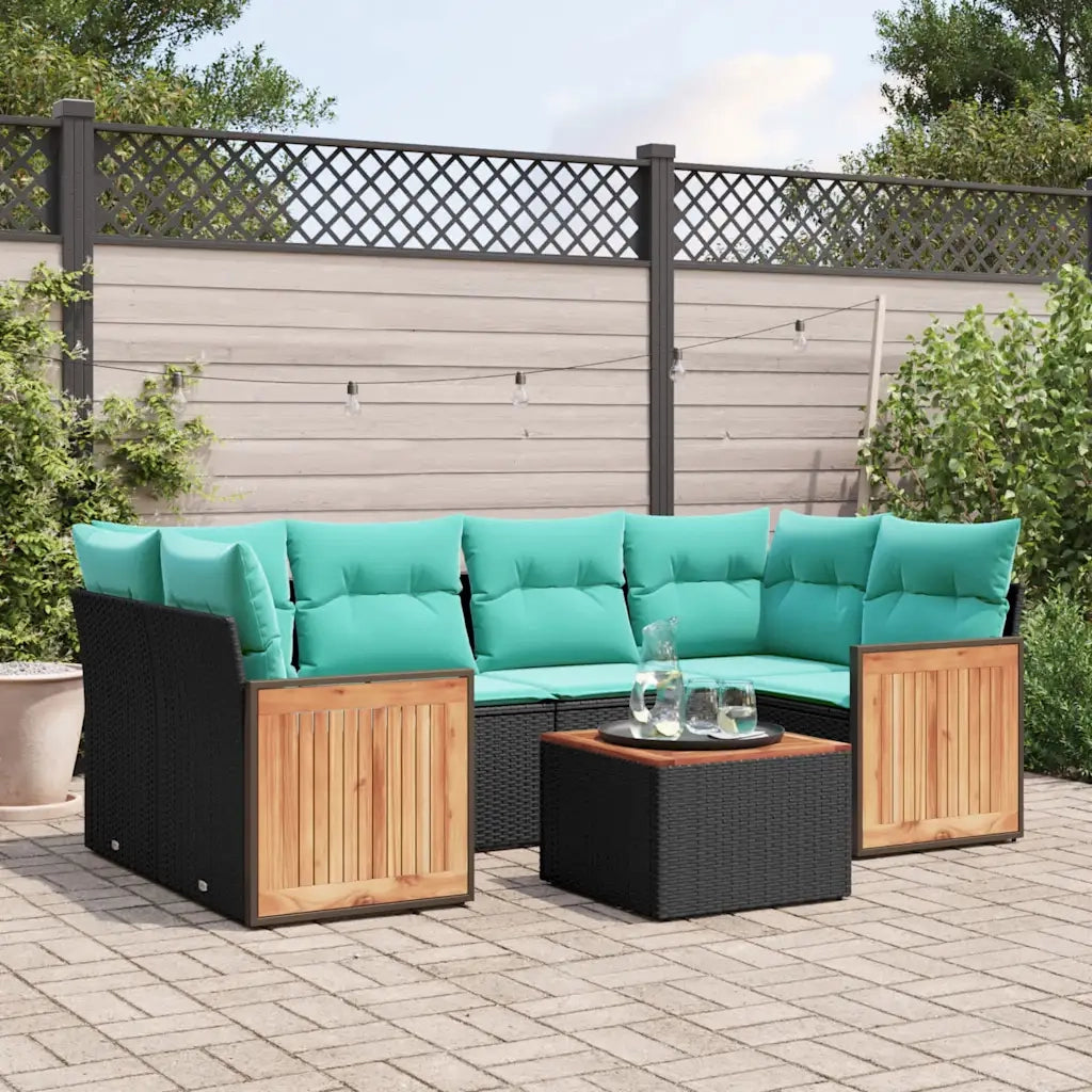 Set Divani da Giardino 7 pz con Cuscini Nero in Polyrattan 3227478