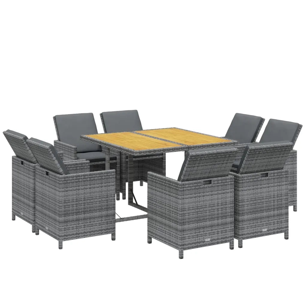 Set Pranzo da Giardino 9 pz con Cuscini in Polyrattan Grigio 3095525
