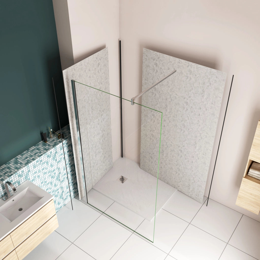 H.210 cm Pannello Doccia ad Angolo 80x90 cm Realizzato in Alluminio da 3 mm con Profili Finitura Grigio Cemento per Rivestimento Parete Bagno