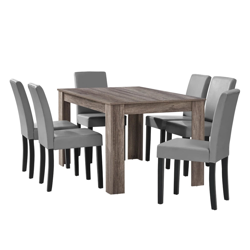 Tavolo da pranzo 140 cm con 6 sedie imbottite grigie 03_0004072