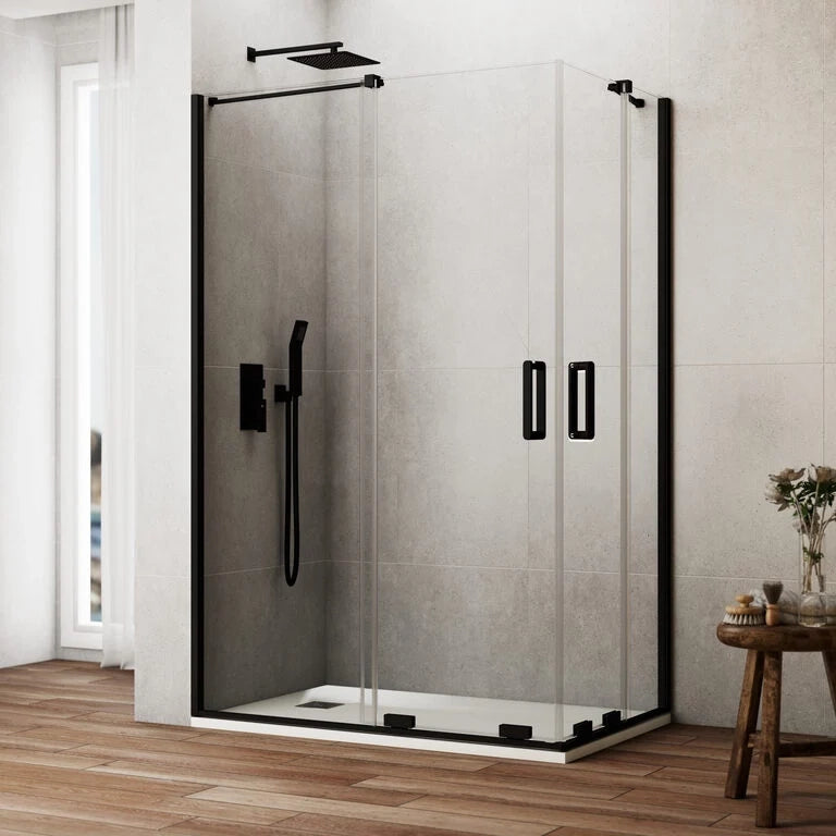 Box doccia angolare KENNA apertura al vertice 120x75 cm (115-120/70-75) nero opaco vetro trasparente