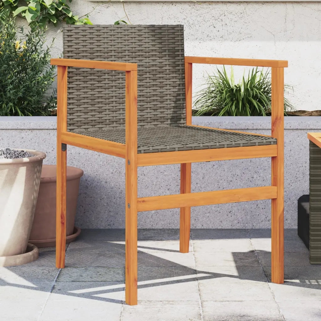 Sedie da Giardino 2 pz | Sedie da Esterno Grigie in Polyrattan e Legno Massello