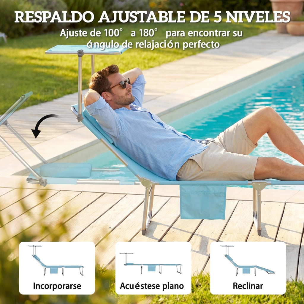 Set 2 Lettini Prendisole Pieghevoli Reclinabili ¨C Xylo ¨C Textilene 550g/m2 Baldacchino 360¡ã Blu