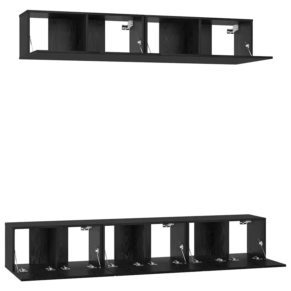 Set mobile TV 5 pz | Armadietto TV | Mobile Porta TV Rovere Nero Legno multistrato