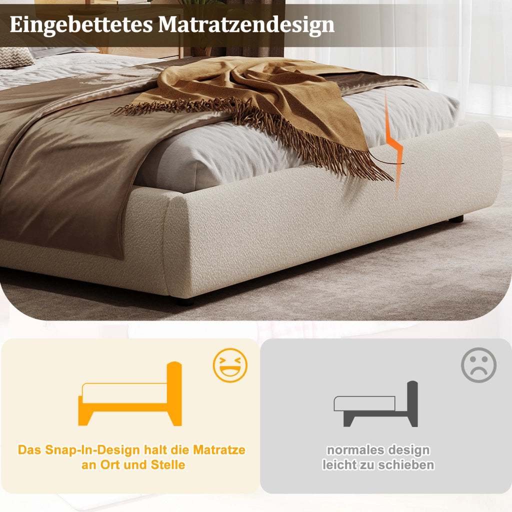 letto imbottito bouclé beige 180 x 200 cm