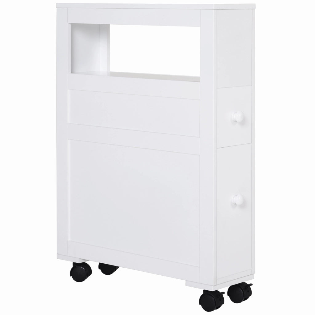 Mobiletto da Bagno con Cassetti e Ruote ¨C Zephmum ¨C Legno Bianco 16x52x71.5 cm