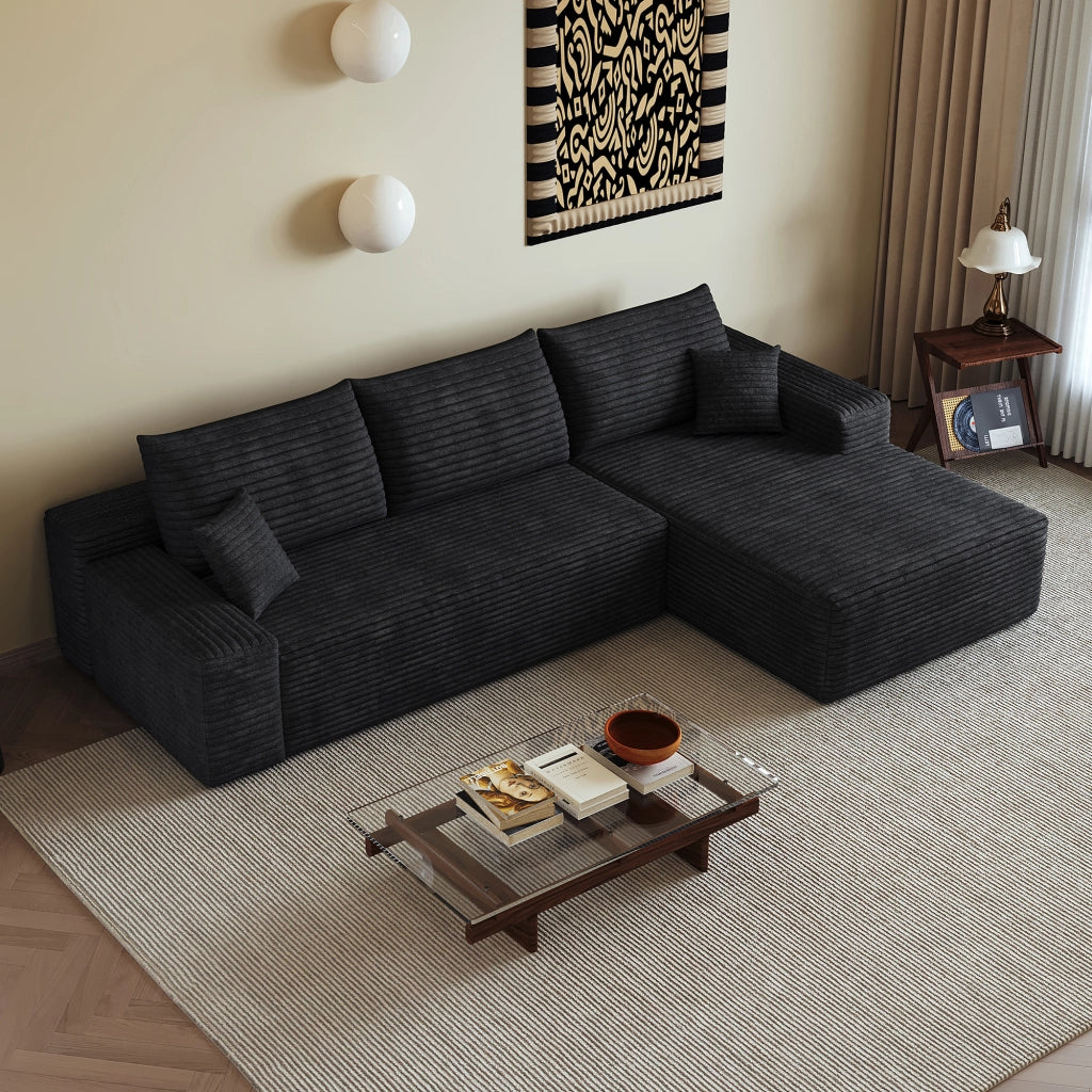Divano angolare modulare 270 cm - con chaise longue a L - in velluto a coste nero