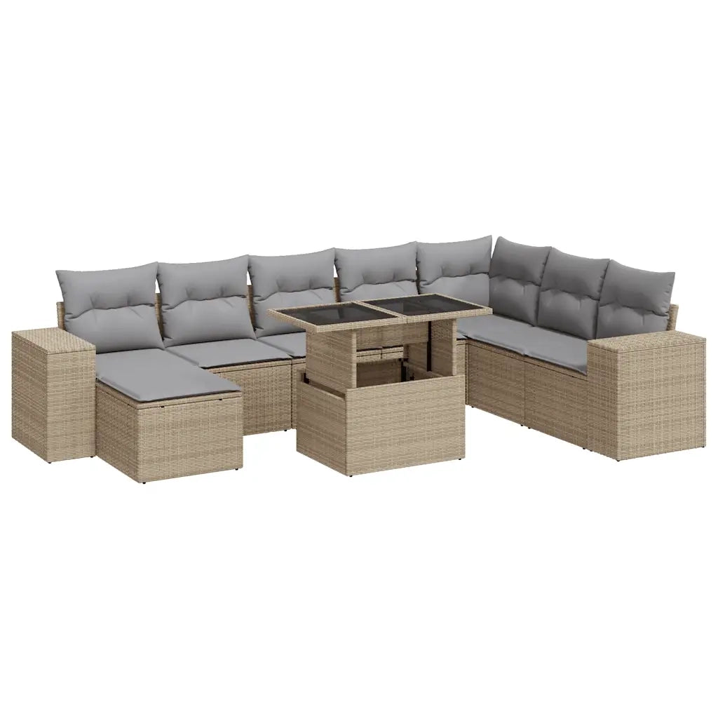 Set Divano da Giardino 9 pz con Cuscini Beige in Polyrattan 3326850