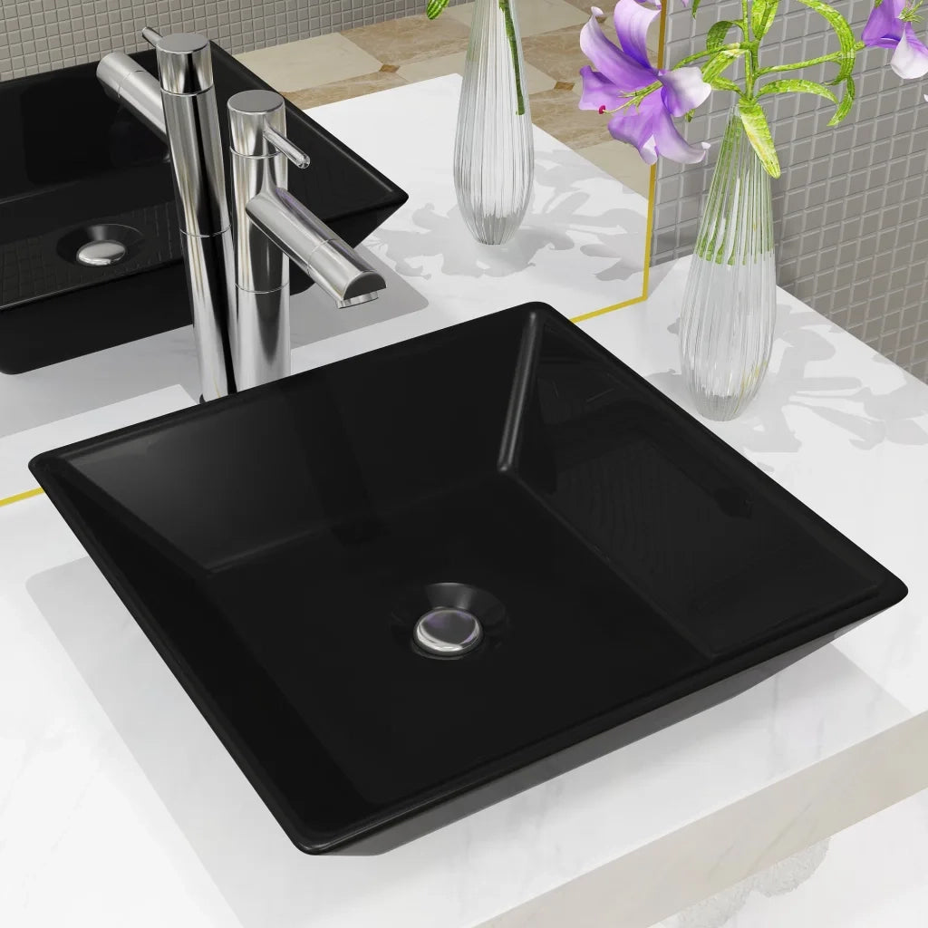 Lavandino Quadrato in Ceramica Nero 41,5x41,5x12 cm CFW9702474