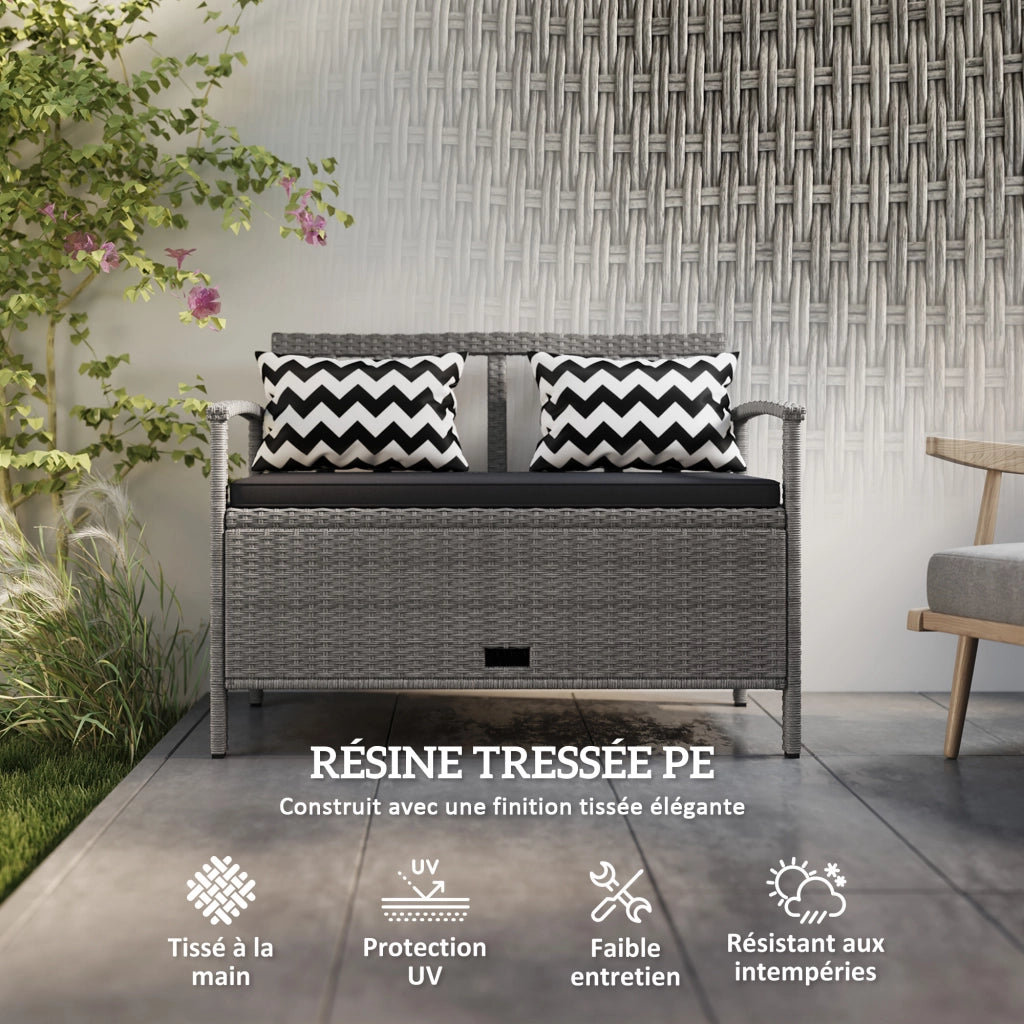 Panca da giardino 2 posti con contenitore ¨C Xylo ¨C polyrattan grigio 112x62x82cm