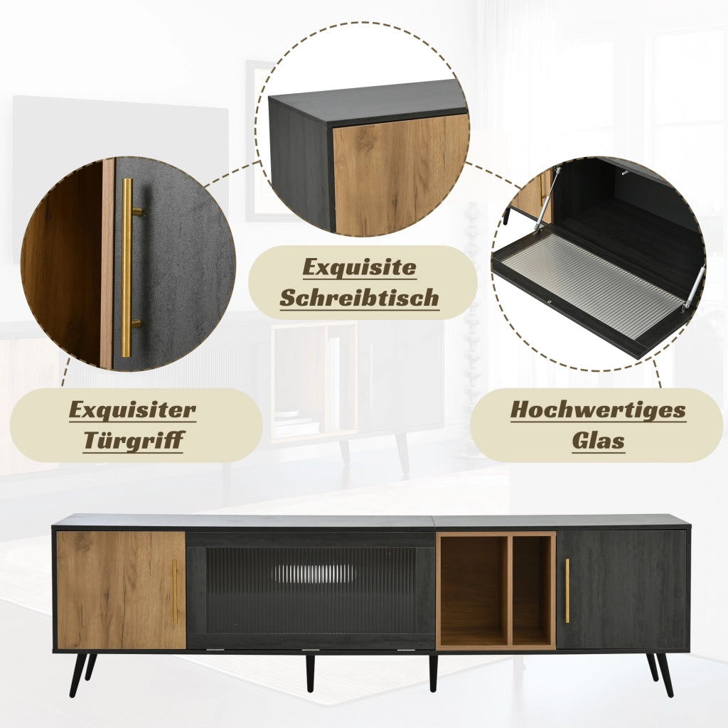 Cassettiera per TV grigia in MDF lunghezza 200 cm