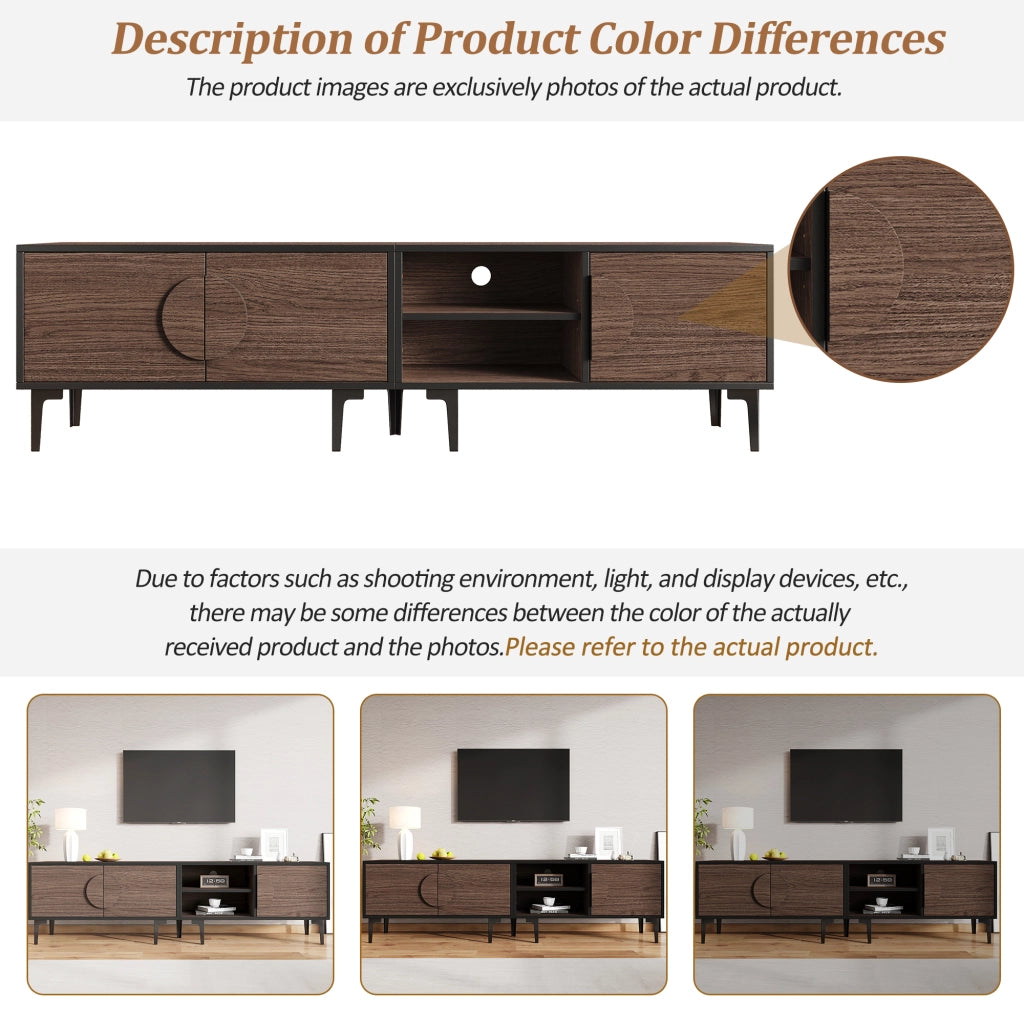 Mobile TV con 3 ante e 2 vani aperti - per soggiorno - 180 x 35 x 49 cm - noce scuro