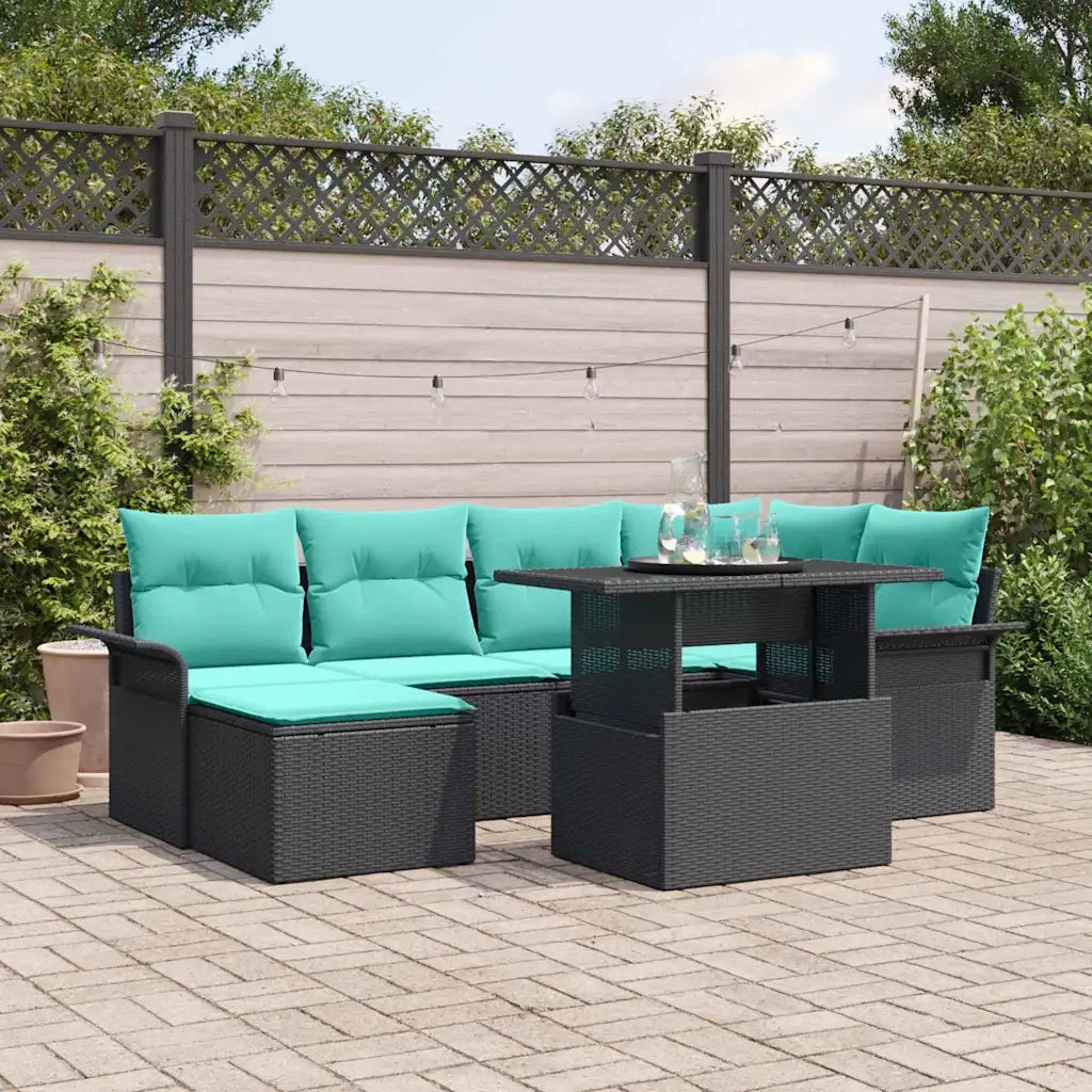 Set Divano da Giardino con cuscino 7 pcs Nero Poly Rattan 3348322