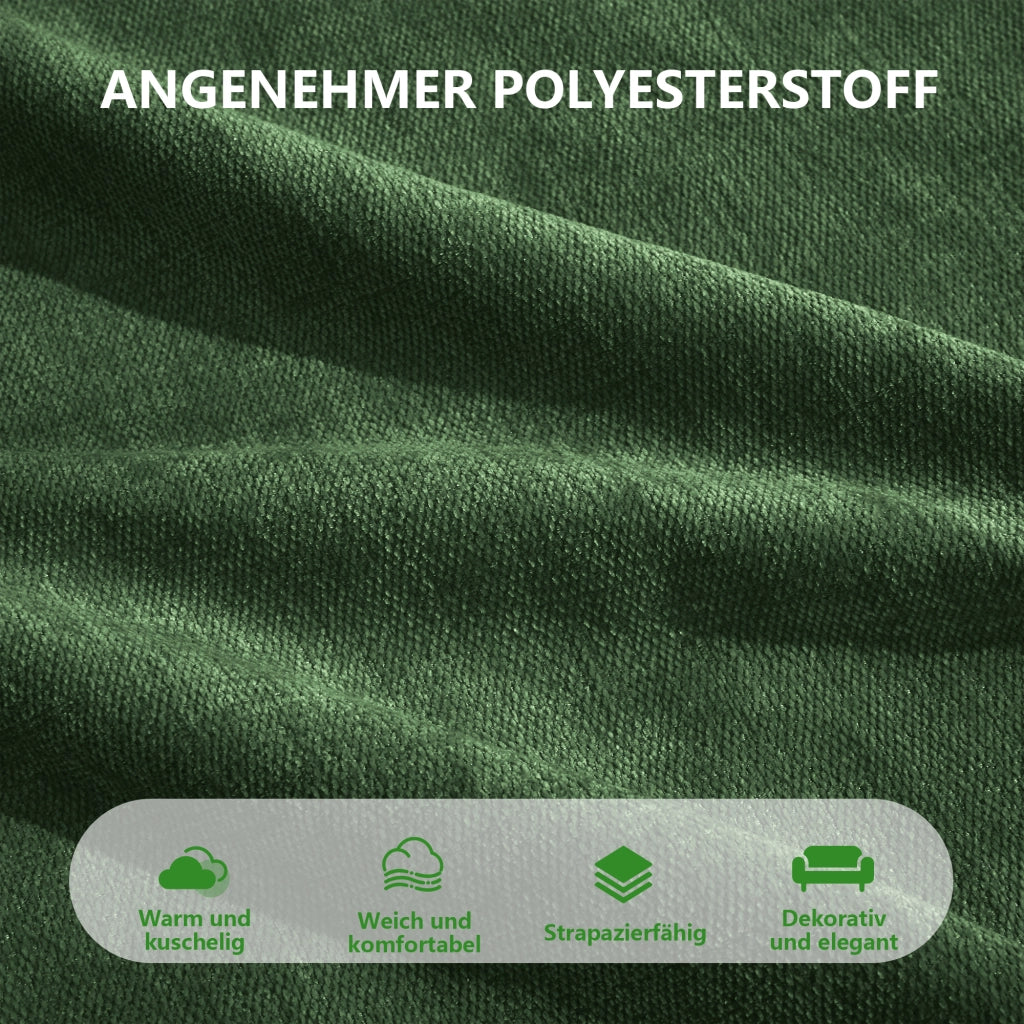 Divano modulare 2 posti con 2 pouf, seduta profonda e braccioli larghi in poliestere verde, 198 × 162 × 67 cm