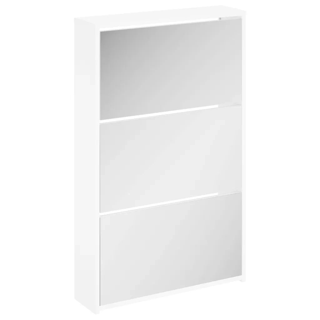 Scarpiera con Specchio 3 Strati-Armadio Scarpiera con Specchio Bianco Lucido 63x17x102,5 cm