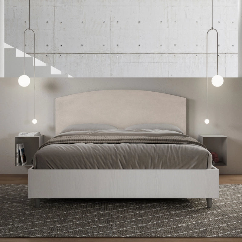 Letto Matrimoniale 160x200 cm struttura bianco frassino testata Antilia - Contenitore,Microfibra,Sabbia