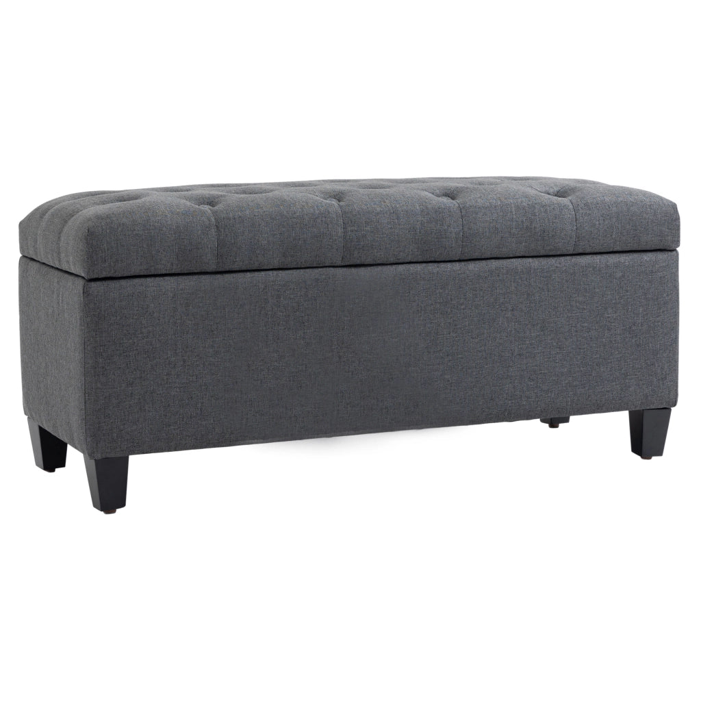 Panca con contenitore ¨C Xylo ¨C tessuto effetto lino grigio scuro gambe in legno 100x40x44 cm
