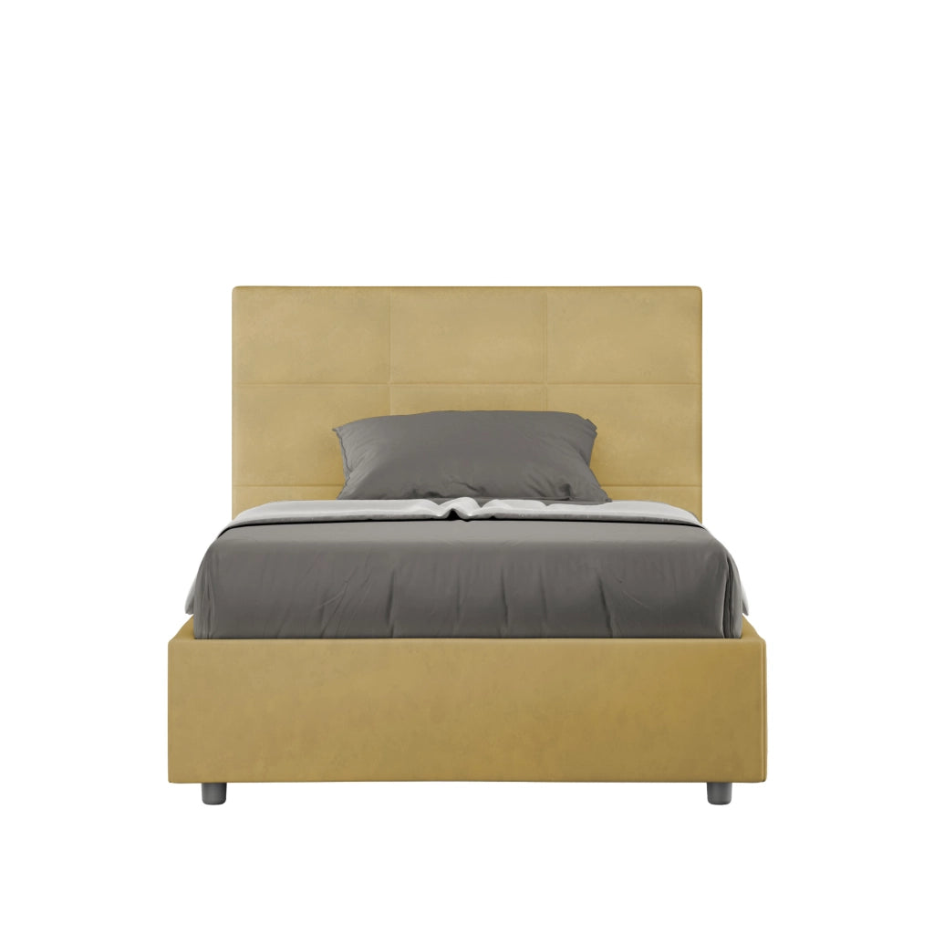 BS COM Letto una piazza e mezza contenitore imbottito 120x210 microfibra ocra