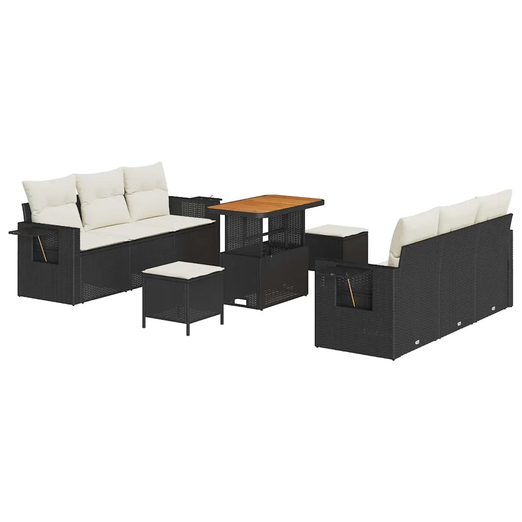 Set Divano da Giardino con cuscino 9 pcs Nero e crema