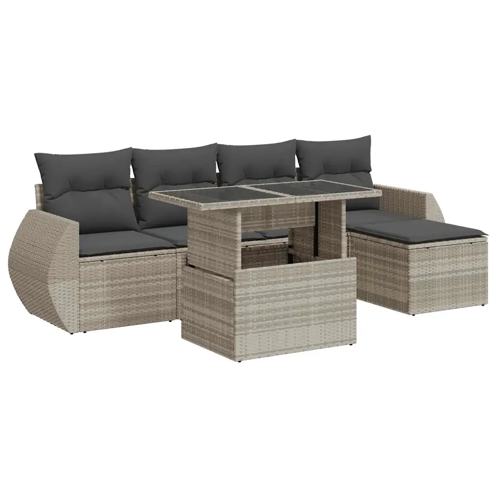 Set Divano da Giardino 6pz con Cuscini Grigio Chiaro Polyrattan 3326623