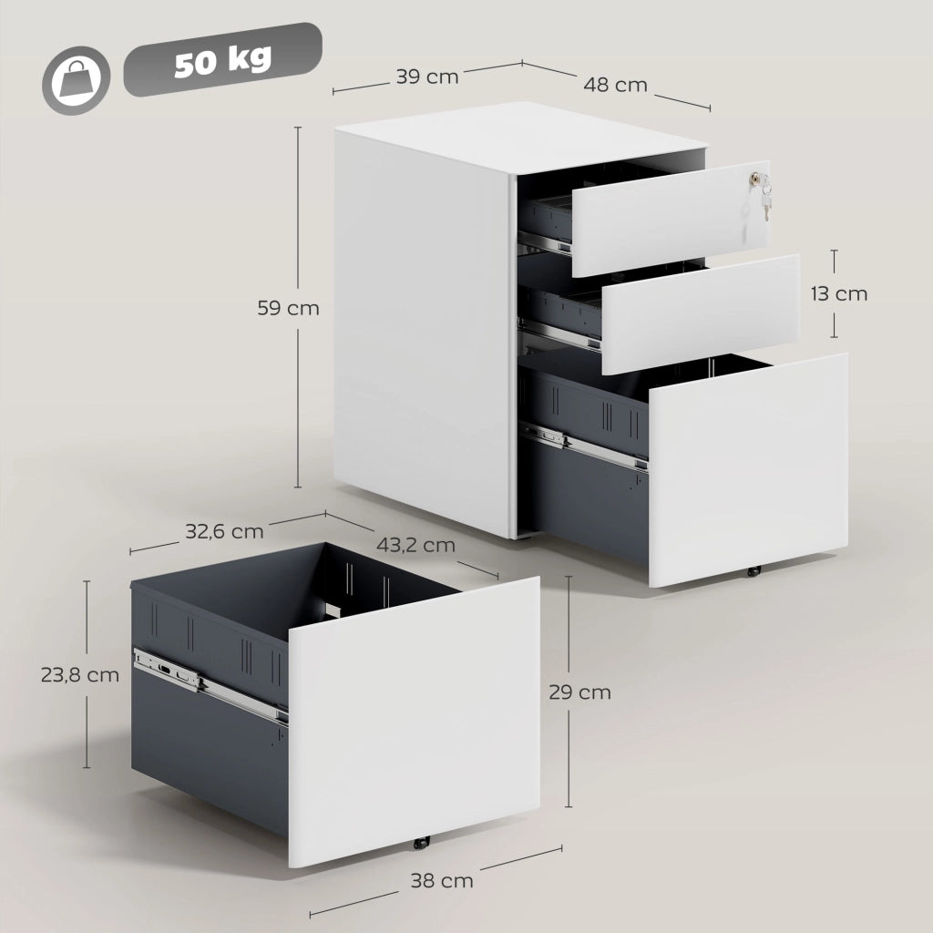 Scrivania con cassetti e ruote ¨C Minimal ¨C Bianco 39x48x59 cm